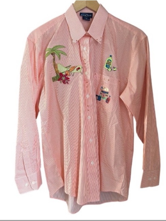 Las Olas Tops - Las Olas Striped Button Up Shirt Top Embroidered Rhinestone Women's M